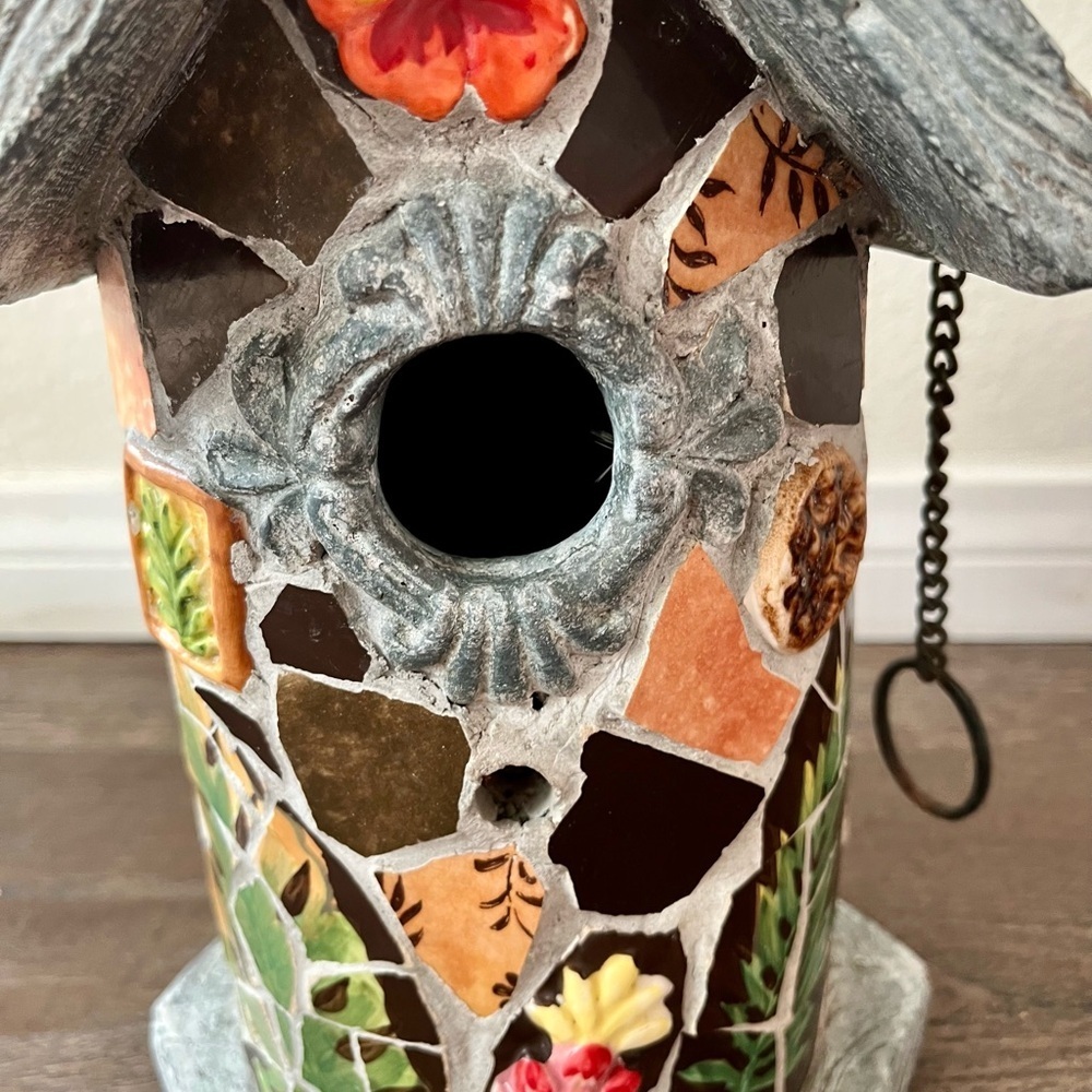 Mosaic Birdhouse with Floral Design - Picture 6 of 11
